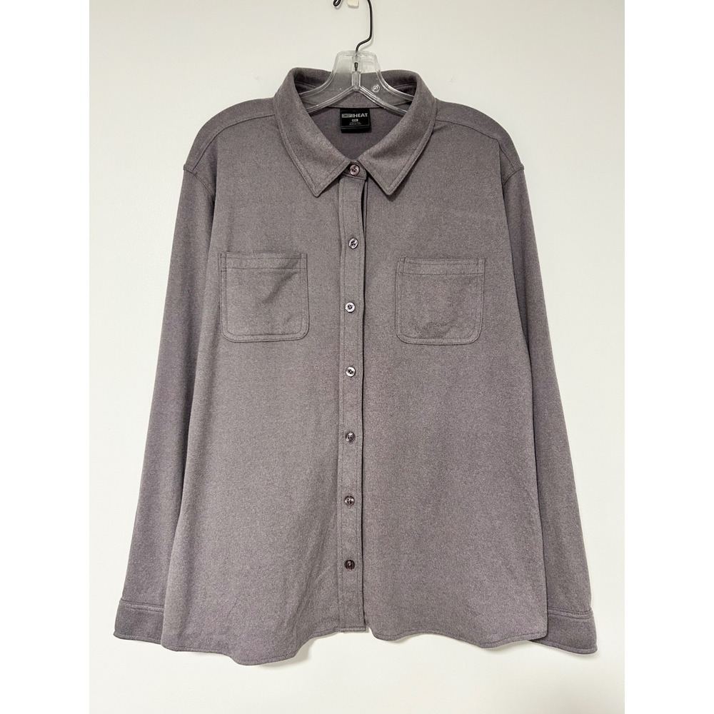 32 Degrees Heat Womens XXL Purple Gray Button Down Stretch Shirt Shacket Pockets